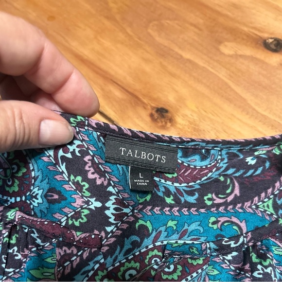 Talbots Teal and Black Patterned Blouse Size Large - Picture 4 of 11